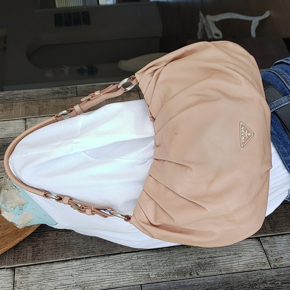 Prada Blush Leather pleated Hobo shoulder bag